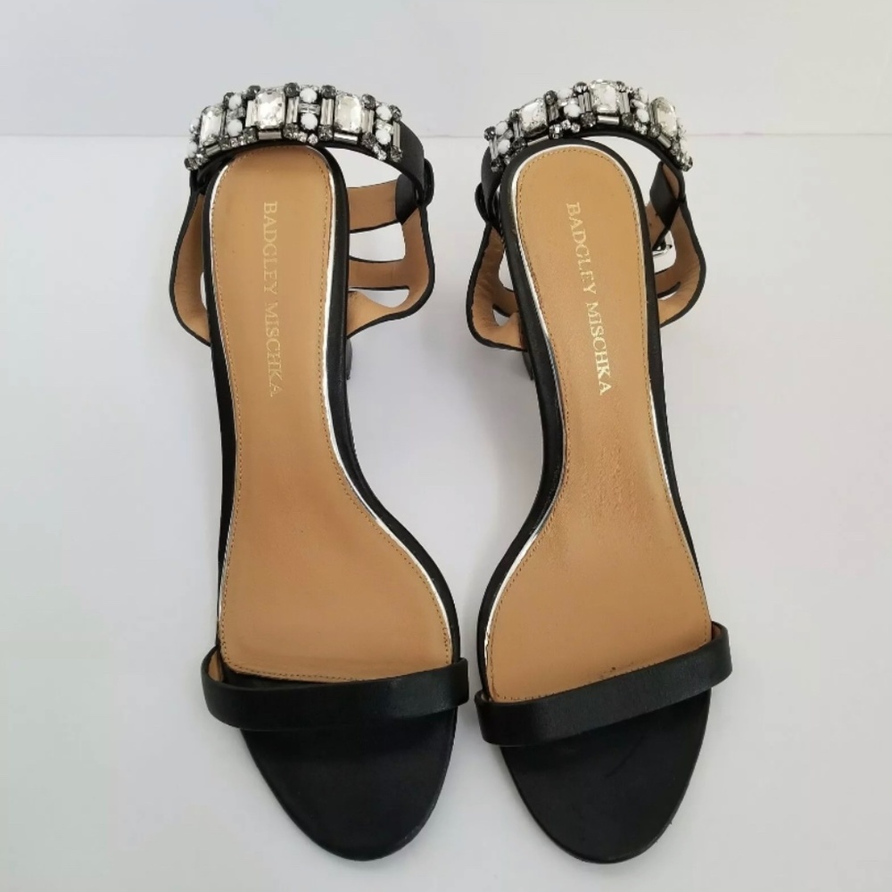 Badgley Mischka Black Rhinestone Embellished Ankle Strap Sandals